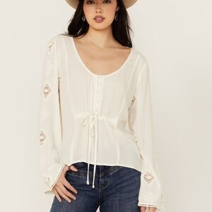 NWOT Idyllwind Western Boho Ivory Lace Blouse Women’s Sz Small
